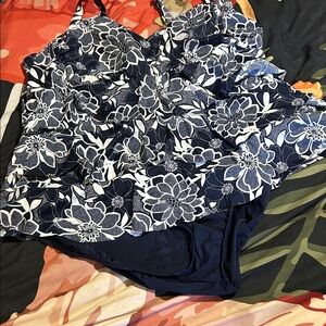 Floral Navy and White Swimsuit
